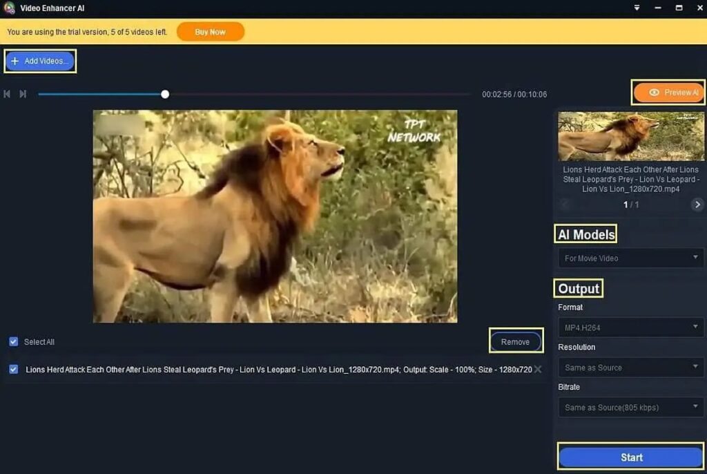 هوش مصنوعی حذف اشیا از فیلم DVDFab Video Enhancer AI