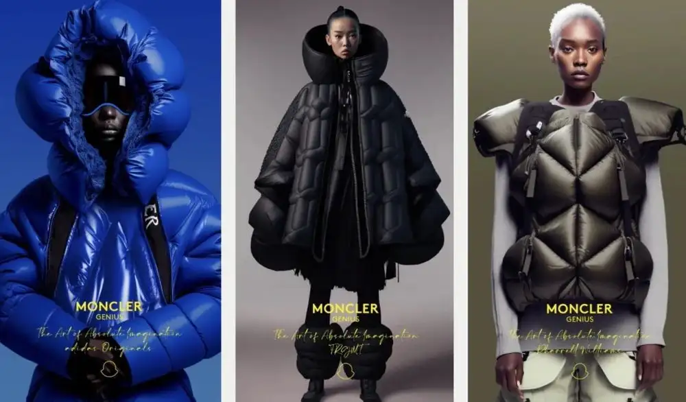 Moncler با Maison Meta برای کمپینی مبتنی بر هوش مصنوعی در هفته مد لندن طراحی انجام داد و تصاویری که توسط AI تولید شد رو منتشر کرد.