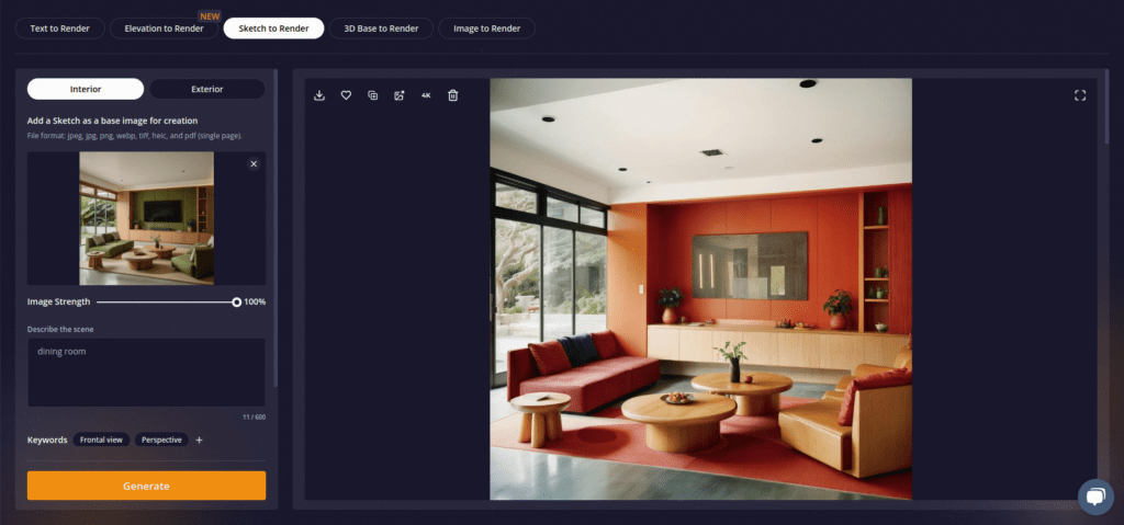 محیط کابری هوش مصنوعی Rendair